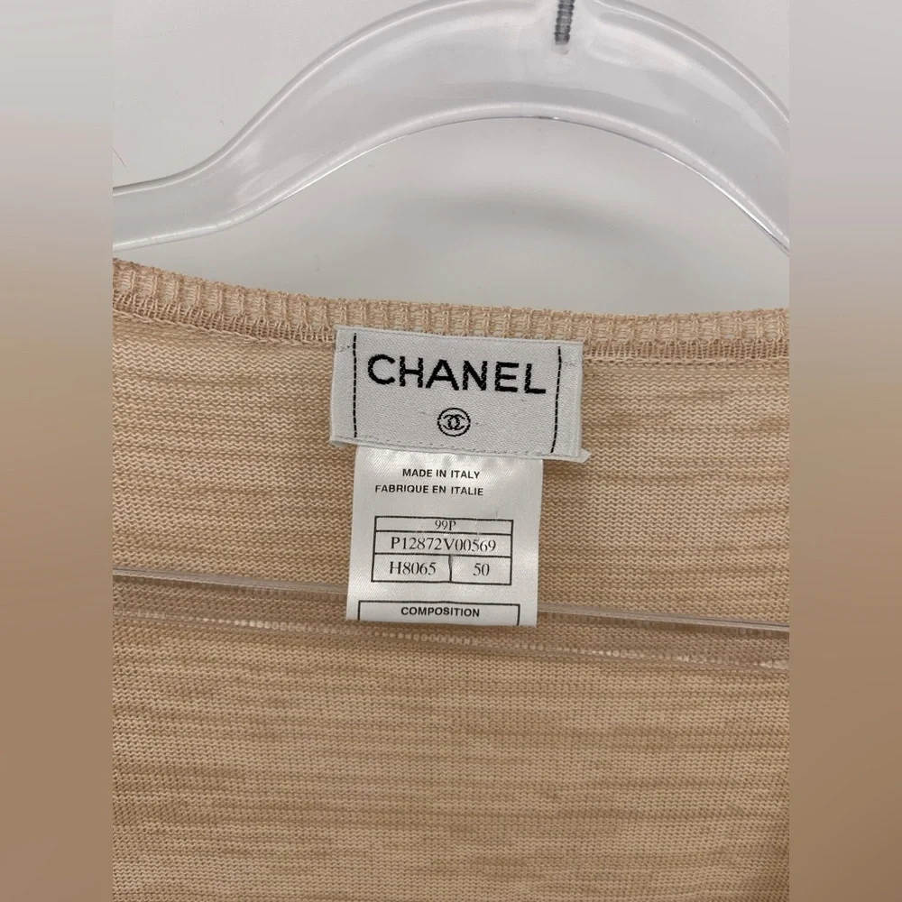 CHANEL Cardigan Twin Set 99P Beige Size 46 Tank Size 50 Cardigan Cotton